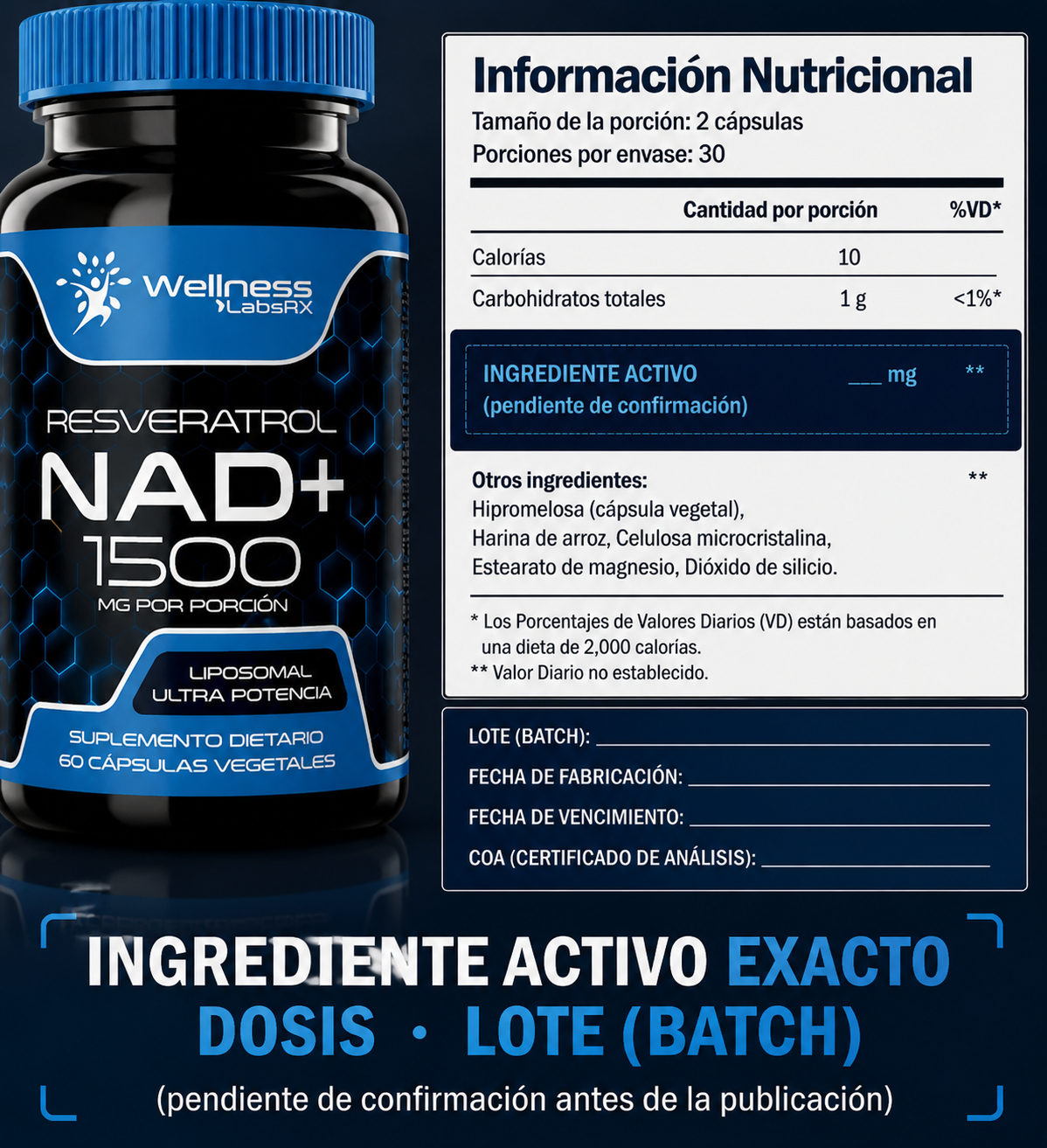 Suplemento liposomal NAD+ con resveratrol