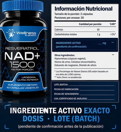 Suplemento liposomal NAD+ con resveratrol